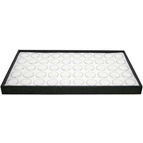 Novel Box Jewelry Display Tray Black Wood 8.25 x 14.75 x 1 Large Jewelry Tray with 50 Gem Jars Insert | Rectangular Display Trays for Collectibles | Rock Collection Tray | Gem Display Tray - color: 50-Gem Jars White Foam Liner, size: Wood Tray: 8.25 x 14.