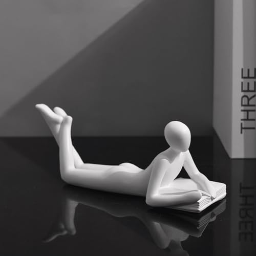 Style-A White Thinker Reads Book Decoration Reader Bookend for Home Aesthetic, Study, and Wine Cabinet – Stylish Shelf Decor Accent and Thoughtful Gift for Living Room, Bar, or Coffee Shop - color: Thinker-white-a