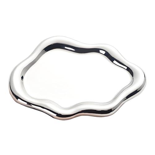 Ceramic Jewellery Dish Trinket Dish Jewelry Tray Cloud Shape Perfume Tray Rings/Earrings/Bracelets/Watch/Keys Tray for Valentine's Day//Mother's Day/Birthday Gift (Silver) - color: Silver