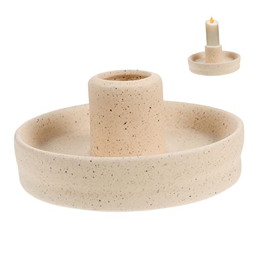 Ipetboom Modern Minimalist Ceramic Taper Candlestick Holder for Home Decor Stable Desktop Candle Holder for Living Bedroom Study Beige Centerpiece for Wedding and Festive Table Decoration