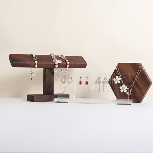 GemeShou walnut bracelet organizer holder for selling, wooden watch display T bar stand for selling, bracelet storage shelf for boutique store【Bracelet stand-High】 - color: Brown, size: High