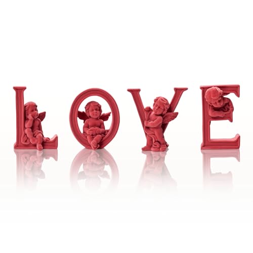 Cupid Statue Velvet Flocked Sculpture Anniversary Wedding Gifts, Cherub Angels Statue Romantic Love Figurine Modern Art Decor for Living Room, Bookshelf, Coffee Table Decor (Red) - color: Cupid-red