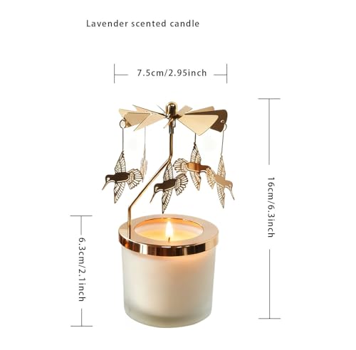 kingnero Lavender Scented Candle Carousel Rotary Candle Holder Spinning Tea Light Holder Birthday Gifts for Women, Mom, Wife, Girlfriend, Sister, Female Friends, (Golden Hummingbird) - color: Golden Hummingbird