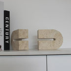 Set of 2 Natural Travertine Bookends for Shelves, Decorative Book Ends for Heavy Books, Solid Heavy Duty Book Stopper Office Bookshelf Decor for CDs/Video Games