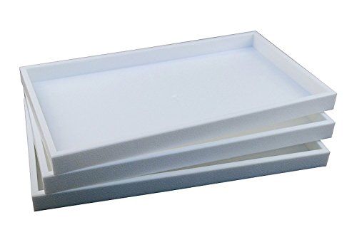 3-Piece 1-Inch Deep White Full Size Plastic Stackable Jewelry Tray 14 3/4 X 8 1/4 X 1H - color: White