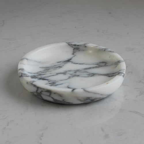 Nawgnail Natural Travertine Marble Jewelry Dish 5.5",Trinket Dish for Ring Earring, Gift for Woman Daugther(Arabescato Calacatta) - color: Arabescato Calacatta