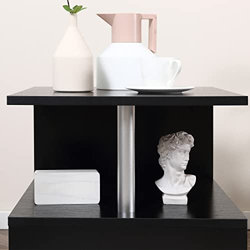 HOMCOM 20" Modern End Table, Accent Side Table, S-Shaped Coffee Table with Storage Shelf and Steel Poles, Black - color: Black