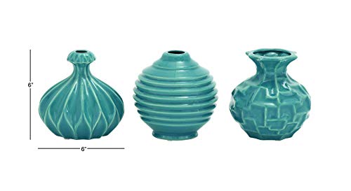 Deco 79 Ceramic Decorative Vase Centerpiece Vases with Varying Patterns, set of 3 Flower Vases for Home Decoration 6" x 6" x 6", Blue