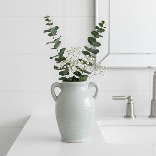Sunddo Gray Ceramic Vase 8 Inch Modern Decorative Vase with 2 Handles, Neutral Gray Centerpiece for Table, Living Room, Bathroom Decoration, Mantel, Shelf Decor, - color: Grey - 8, size: 8 Inch