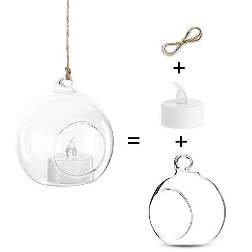 24 Pcs 3.15"/ 8cm Hanging Glass Tealight Holder Globe with LED Tealight, Plant Terrariums Glass Orbs Air Plants Tea Light Candle Holders Home Decor Indoor Outdoor Garden DIY Gifts (24 Pcs) - size: 3.15 inches