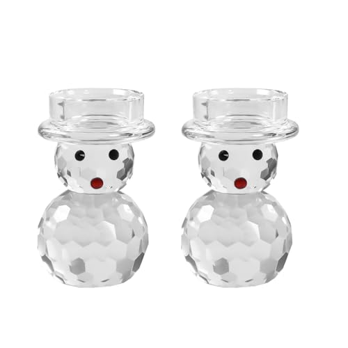 2 Pcs Crystal Christmas Candle Holder Snowman Christmas Candlestick with Cute Shape Home Table Decorations for Winter Xmas Farmhouse Kitchen Decor - size: 2.7‘’×4.3‘’
