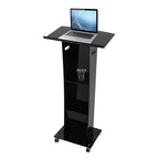 Acrylic Podium Stand with Wheels, 48.42 Inches Speaking Lectern Stand Portable Black Podium Lectern with 23.62 x 17.32 Inches Sloping Tabletop Capacity 33.07lbs for Schools, Churches - color: Black(acrylic)