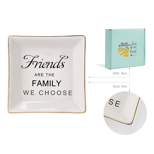 HOME SMILE Birthday Christmas Funny Gifts for Best Friend-Ceramic Ring Dish Jewelry Tray－Friends are Family We Choose - style: Friends Are The Family We Choose