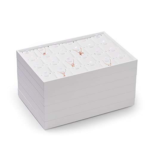 White Jewelry Display Organizer Tray Stackable Premium PU Leather 24 Grid Trinket Earring Ring Organizer Tray - size: 24 Grid