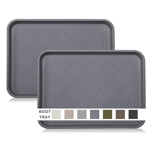 Boot Tray for Entryway Indoor, Heavy Duty Shoe Mat Tray 2 Packs, 16.7"x12.8" Waterproof Shoes Trays with Raised Edge, Outdoor Multi-Purpose Mats for Boots, Garden, Pets - color: Gray, size: (2Pack) 16.7''x 12.8''