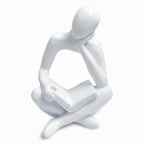 Abstract Sculpture Thinker Statue - Modern Aesthetic Home Decor for Living Room, Office Desk, Bookshelf decor - Minimalist Art Figurine for Shelf Decorations - Gift Idea for Birthday (White Right) - color: White Right