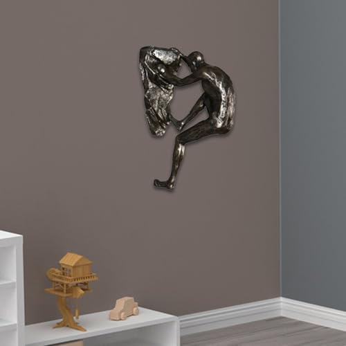 Climbing Man Wall Sculpture – Resin Decor Figure, Modern Art Accent, Black Home Ornament | Unique 3D Hanging Statue Piece, Artistic Abstract Wall Decoration Setup Living Room Bedroom Workplace Design - size: Trumpet Hands Climbing, style: Silver