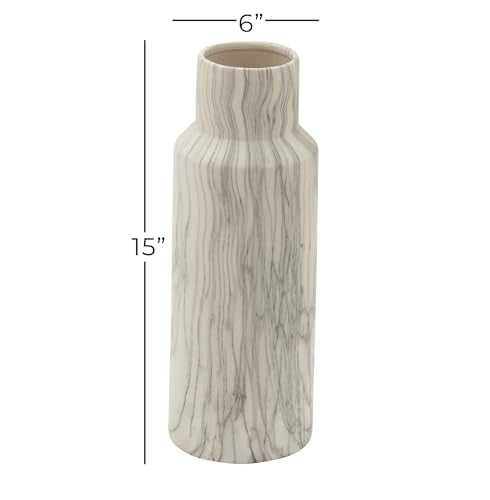 Deco 79 Ceramic Decorative Vase Faux Marble Centerpiece Vase, Flower Vase for Home Decoration 6" x 6" x 15", White - color: White, size: 6" x 6" x 15"