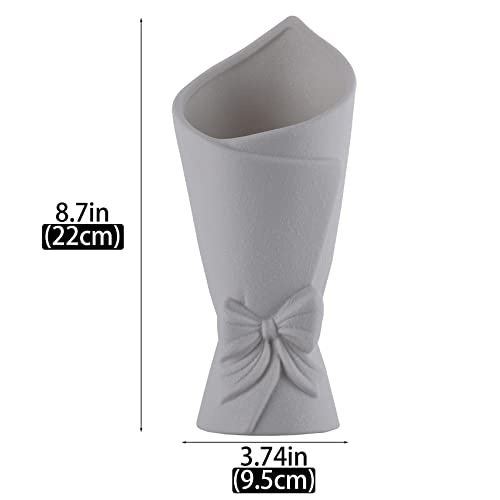 Frosted Porcelain Floral Handmade Vases,Frosted Ceramic vases,Geometric Ceramic Flower Vase for Modern Home Decoration and high-end Wedding,Matte Frosted Texture Bud Flower Vase (Roll Vase) - color: Roll Vase