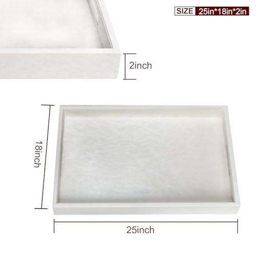 25x18 inches Leather Ottoman Serving Tray with Hole Handles, Rectangle Large Modern Service Tray for Living Room, Coffee Table, Bed, Tea, Food, Butler Countertop, Kitchen, Dinner, Picnic (White) - color: White, size: 25" x 18" x 2"