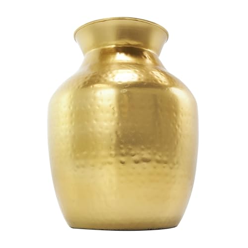 Deco 79 Metal Decorative Vase Hammered Spotted Centerpiece Vase, Flower Vase for Home Decoration 9" x 9" x 12", Gold