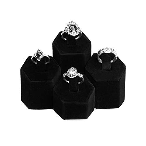 MOOCA Jewelry Ring Stand Holder Display Set, Ring Holders for Jewelry Ring Storage Organizer Stand Pedestals Display 4 Pcs Set, Black Velvet - color: Black Velvet