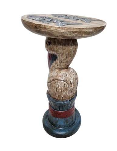 WorldBazzar Hand Carved Wooden Rustic Pelican Fish End Table Plant Stand Wood Sculpture