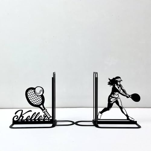 Sports Themed Metal Bookends, Book Ends for Shelves, Office Desk, Cookbook Stand, CD Holder, Magazine Holder for Office Organization, Housewarming Gifts New Home (Tennis Design) - color: Tennis Design