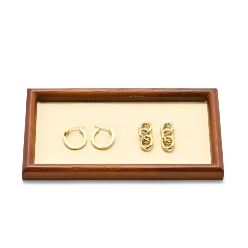 Jewelry Display Tray for Ring Earrings Necklace Bangle Solid Wood Jewelry Dish Tray Catchall(S,Beige) - color: Beige, size: 18 * 10 * 1.5cm