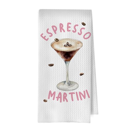 Espresso Martini Kitchen Towels - Martini Gifts Decorative Waffle Dish Towels, Cocktail Themed Gifts Hand Towel, Cocktail Lover Tea Towel, 16 x 24 Inches - color: Martini-04