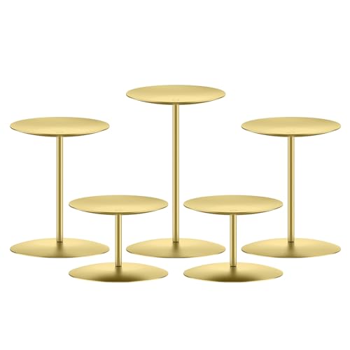 smtyle Gold Candle Holder for Pillar Candles Set of 5 Plate Centerpiece for Table or Floor with Iron - color: Gold