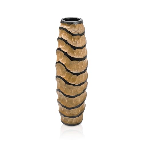 Aeravida Locally Spiral 14-inch Handmade Mango Wood Vase – Carved Decorative Table Vase for Home or Office