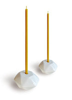 Set of 2 Small White Ceramic Candleholders for Votprof Slim Taper Candles, Durable, Modern Design
