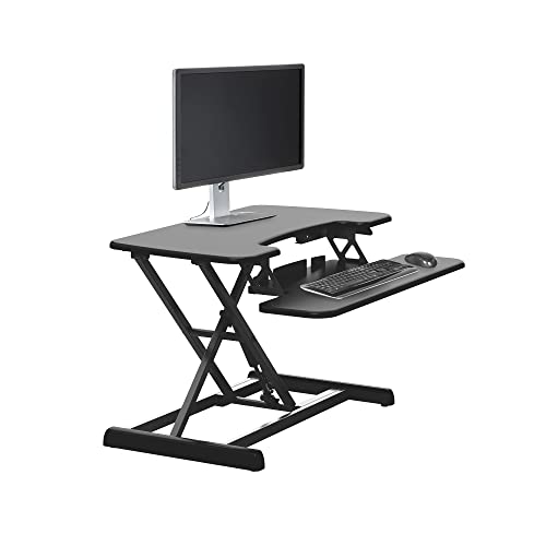 Vari VariDesk Essential Vertical Lift 30 Inch Standing Desk Converter - Compact Home Office Workstation for Laptop or Monitor + Keyboard Tray - Delivers Fully Assembled (Black) - size: Vertical Lift 30