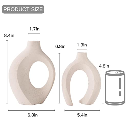 Lvases Snuggle Hollow Ceramic Vase Set of 2, Nordic Modern Boho ins Style Decorative Ceramic Aesthetic Flower Vase for Home Decor (Milky White W 6.3" X H 8.4") - color: Large Cream White