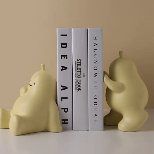Linxia Pear Bookends Cheese Yellow Ceramic Creative Bookends for Shelves Book Holder Stopper for Books/Movies/CDs/Video Games (1 Pairs) Backrest Style - color: Goose Yellow, size: Backrest style