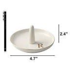 Ceramic Initials Jewelry Tray Ring Dish With Personalized R-Monogrammed Engagement Wedding Gifts, for Birthday Mother's Day for Women, Ceramic White 4.7" x2.4" - style: R