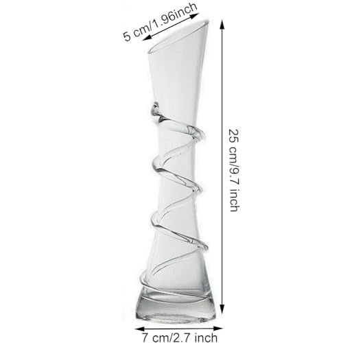 Hand-Made Blown Art Bud Glass Vase, Clear Glass, Oblong Shape, Modern Style, Thread Pattern, Stemless, Perfect for Home Decorations
