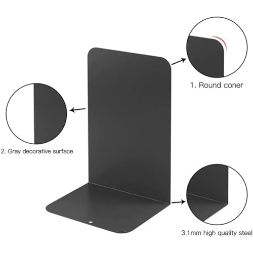 2Pcs Metal Bookends Heavy Duty Black/White Book Ends Support for Shelves Modern Minimalist Style Bookends Multi-Purpose Book Stoppers for Heavy Books School Office Library