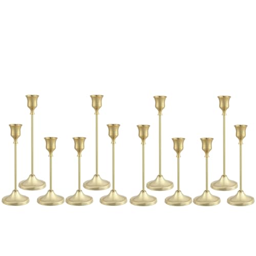 Candlestick Holders 4 Sets(12 Pcs), Gold Candle Holders with Anti-Slip Pad, Metal Taper Candle Holder, Candle Holder for Wedding Fireplace Mantel Housewarming Gift