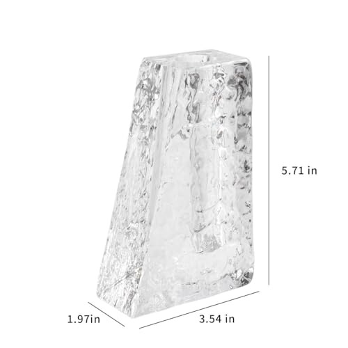 Crystal Flower Vase with Glacial Texture,Heavy Duty Large Clear Vase for Dining Table Kitchen Office Home Shelf Display Wedding Living Room Centerpieces - color: M-cv266a-m