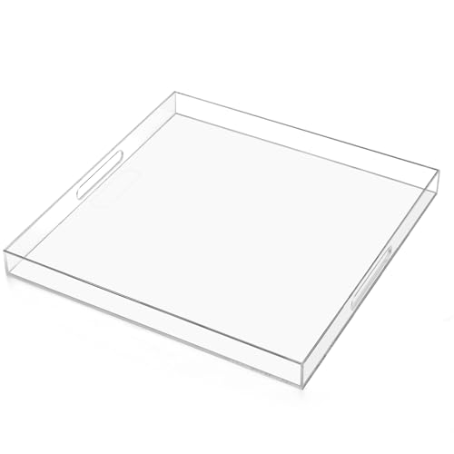 17×17 inches Oversized Clear Acrylic Ottoman Tray Extra Large Decorative Tray Spill-Proof Serving Trays with Handles King-Size Safe Edge Organizer for Coffee Table Countertop Breakfast - color: Clear, size: 17" x 17" x 2"