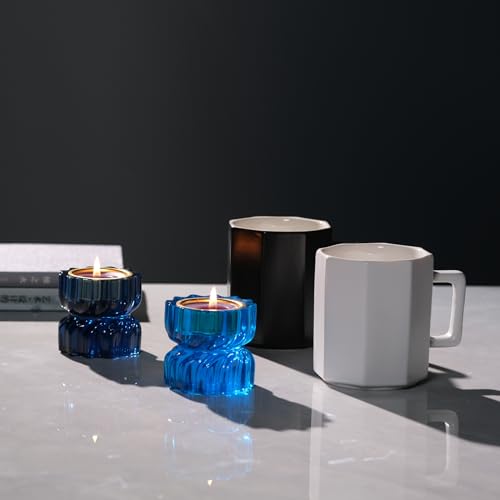 Twizzle Twist Tealight Holder, Decorative Tealight Candle Holder for Table Display, Unique Home Décor, Housewarming Gift, Spiral Sculpture Diwali Tea Light Stand Blue Resin Set of 2 - color: Blue