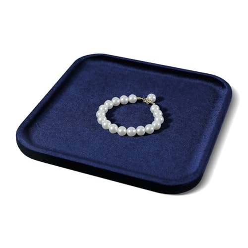 Resilient Velvet Jewelry Display Tray for Ring Earrings Bracelet Necklace, Flat Jewellery Dish for Showcase Store Retail Counter Exhibition Photography Livestream (Dark Blue, Large) - color: Dark Blue, size: Large
