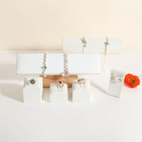 GemeShou 3pcs White Ring Display Stand for Selling, PU Leather Jewelry Ring display holder, Jewelry ring storage organizer for boutique store or Home Decor【Square-3 pcs】 - style: square