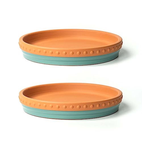 YBX 8-inch Plant Saucer Premium Terracotta Saucer Round Ceramic Plant Trays, Pack of 2 (Turquoise/Terracotta) - color: Turquoise/Terracotta