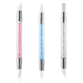 3 Pcs Nail Art Sculpture Pen, Dual Tipped Silicone Nail Tools, Silicone Head Acrylic Handle Nail Art Brushes, Rhinestone Nail Polish Carving Pen, Nail Art Tools for Home Salon(White, Pink, Blue) - color: White, Pink, Blue
