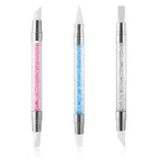 3 Pcs Nail Art Sculpture Pen, Dual Tipped Silicone Nail Tools, Silicone Head Acrylic Handle Nail Art Brushes, Rhinestone Nail Polish Carving Pen, Nail Art Tools for Home Salon(White, Pink, Blue) - color: White, Pink, Blue