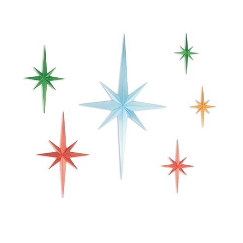 Stylor Mid Century Modern Decor - Whimsigoth MCM Retro 3D Star Wall Art Sculpture, Vintage Celestial Home Decor Accent, Plastic Starburst Decor (Set of 6) - color: Multi