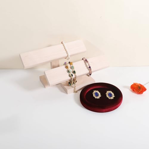 GemeShou beech bracelet organizer holder for selling, wooden watch display T bar stand for selling, bracelet storage shelf for boutique store【Bracelet stand-High】 - color: white, size: High